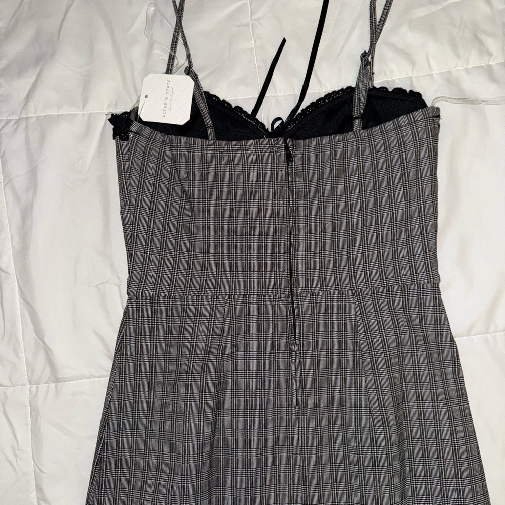Altar'd State Black and Gray Plaid Mini Dress